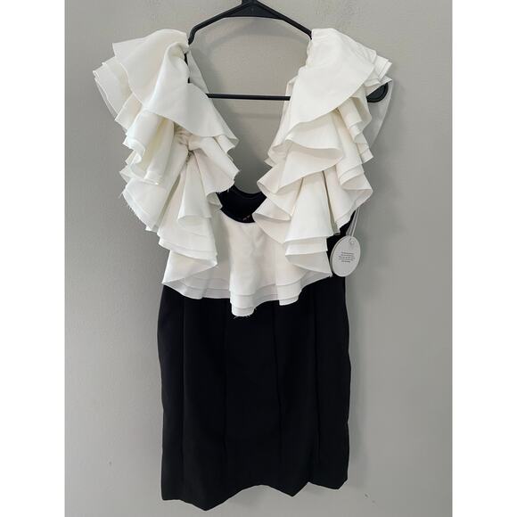 New Staud Kiara off-shoulder ruffled minidress Size 14 - Picture 3 of 5